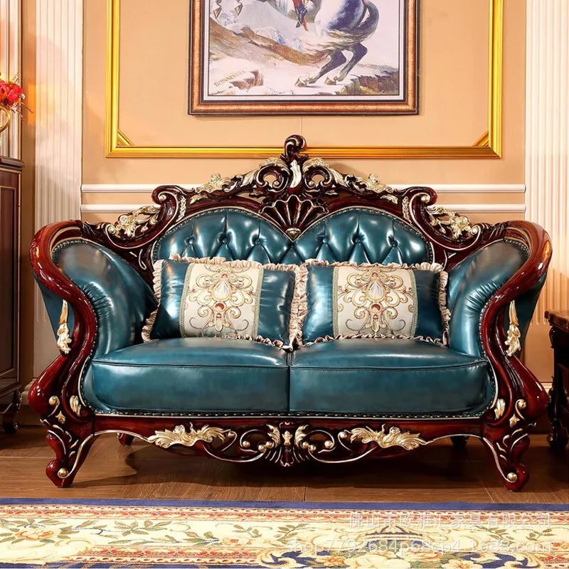 European Sofa American Red Sandalwood Gold-painted Neoclassical Solid Wood Carving Flower Luxury Atmosphere Villa Furniture Set