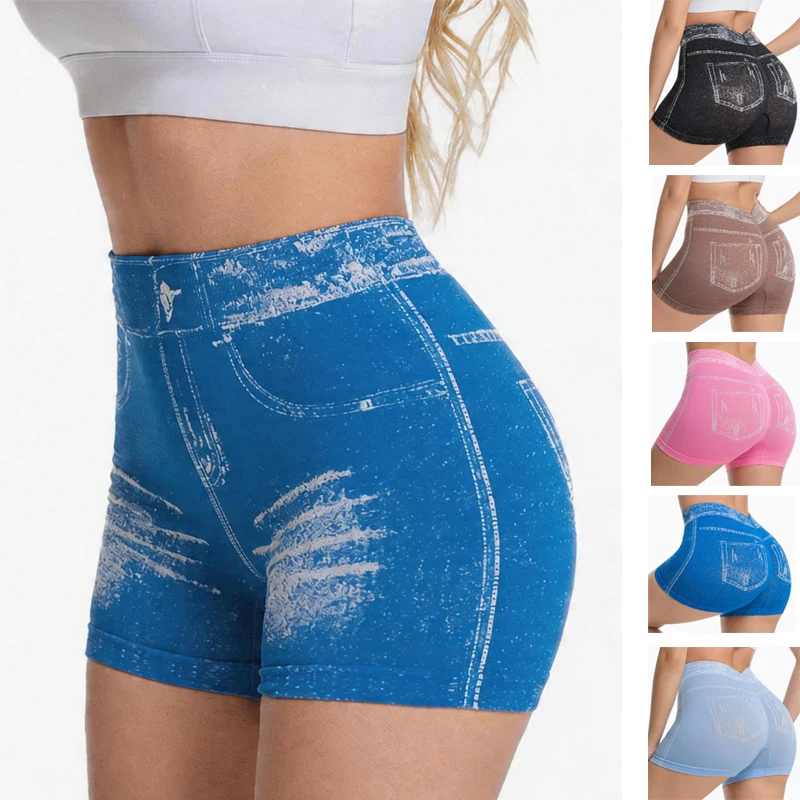 

3pcs Imitation Denim Shorts Women Fitness Running Sports Short Gym Workout Scrunch Butt Yoga Seamless Leggings Shapewear Panties