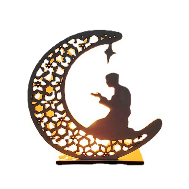 

AA63 HOT Wooden Crafts Ornament Lamp Middle East Festival Eid Decorative Lamp Moon LED Decorative Lamps