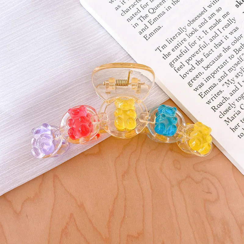 Cute Colored Transparent Cartoon Bear Hair Claws Headwear Women Girls Summer Korean Sweet Acrylic Hair Clip Hair Accessories