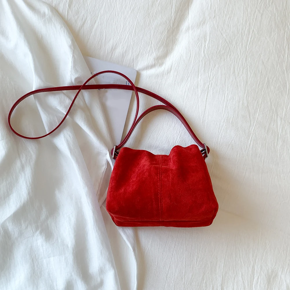 Women Faux Suede Crossbody Bag with Adjustable Strap Drawstring Top Handle Bag Tote Handbag for Travel Winter Fall