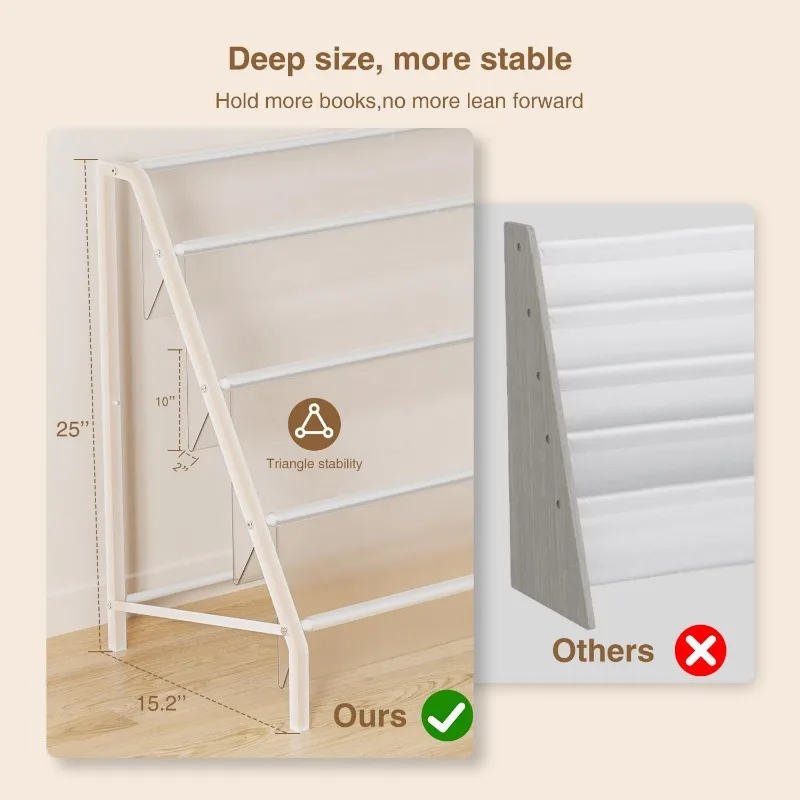 High-Transparent 4 Tier Kids Bookshelf, Sturdy Metal Large Size Book Rack Storage for Kids - Toddler Book Shelf Display