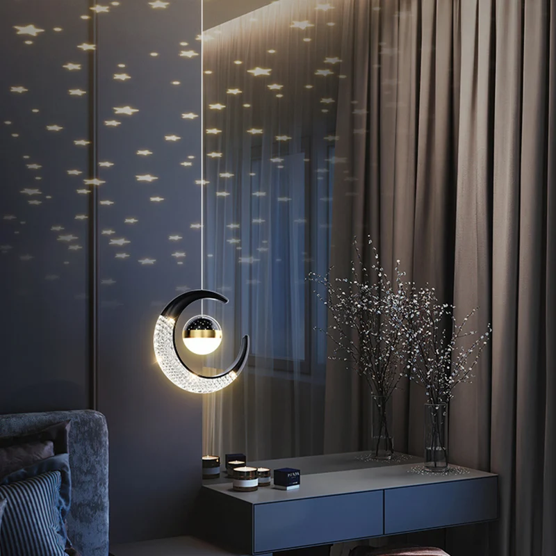 Imagem -03 - Nordic Star And Moon Pendant Lights Led Teto Pendurado Candelabro Iluminação de Luxo para Crianças Quarto Infantil Home Bedside Decor Lamp