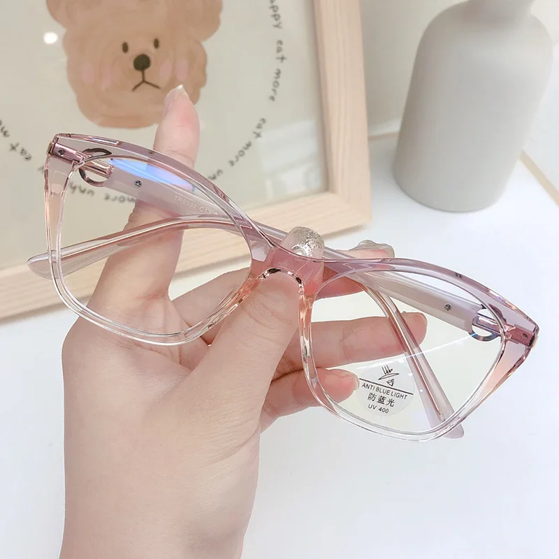 Cat Eye Glasses Women  Anti-blue Light Eyewear New Fashion Polygon Ultra Light TR90 Transparent Optical Prescription Eyeglasses