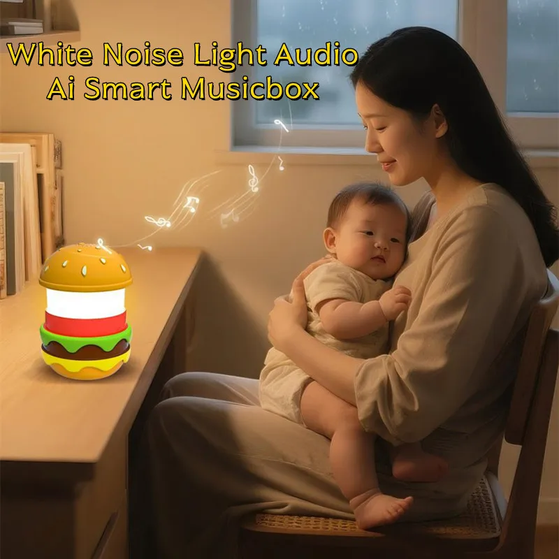 Ai Smart Musicbox غرفة نوم الطفل الأبيض الضوضاء الجدول مصباح LED ضوء الليل شكل همبرغر الإبداعية سمّاعات بلوتوث ضوء السمعات #3
