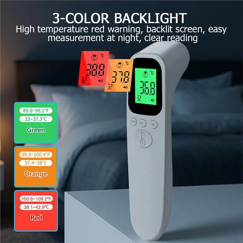 【RECOMENDAR】Fever Alarm, Memory Recall, Forehead Tool For Adults& Kids, Non-Contact Infrared, Instant Reading,° C/℉ Switch