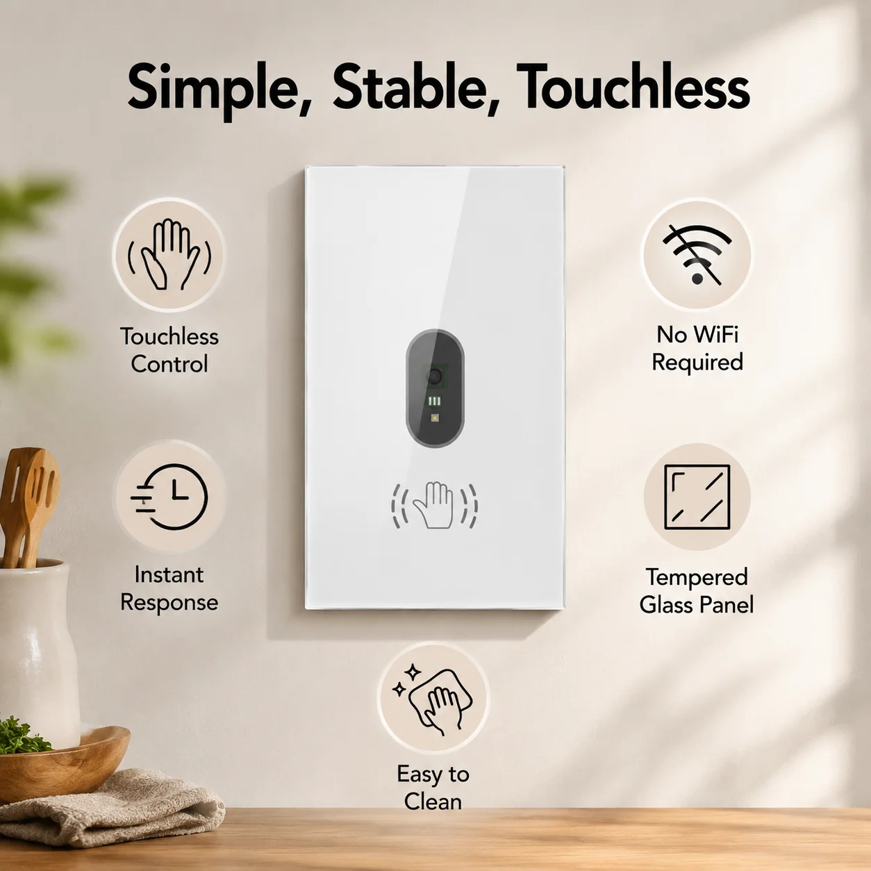 US Standard Infrared Wave Sensor Switch Touchless Light Switch 0.1-10cm Motion Detection Tempered Glass Wall Switch