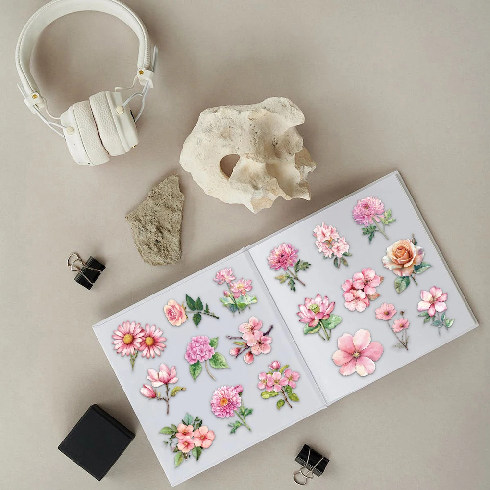 50PCS Transparente Rosa Blumen Aufkleber Cartoon Dekorieren Aufkleber Für Koffer Lagerung Box Laptop Notebooks Telefon Aufkleber