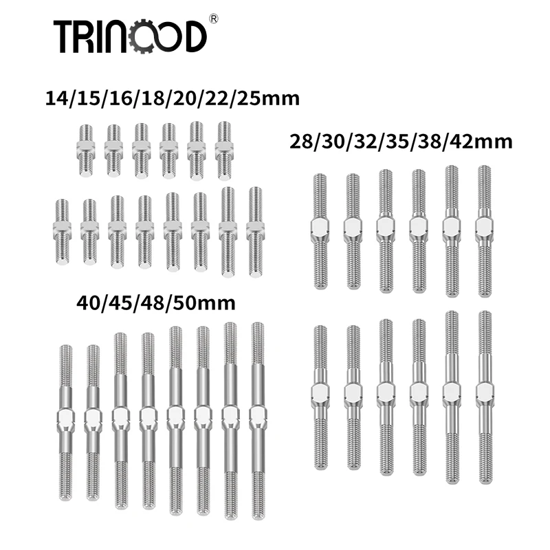 

TRINOOD M3 14/16/20/25/40/48/50mm Left & Right Thread Dual Head Threaded Bar Double End Thread Rod Stud Bolt For RC Car