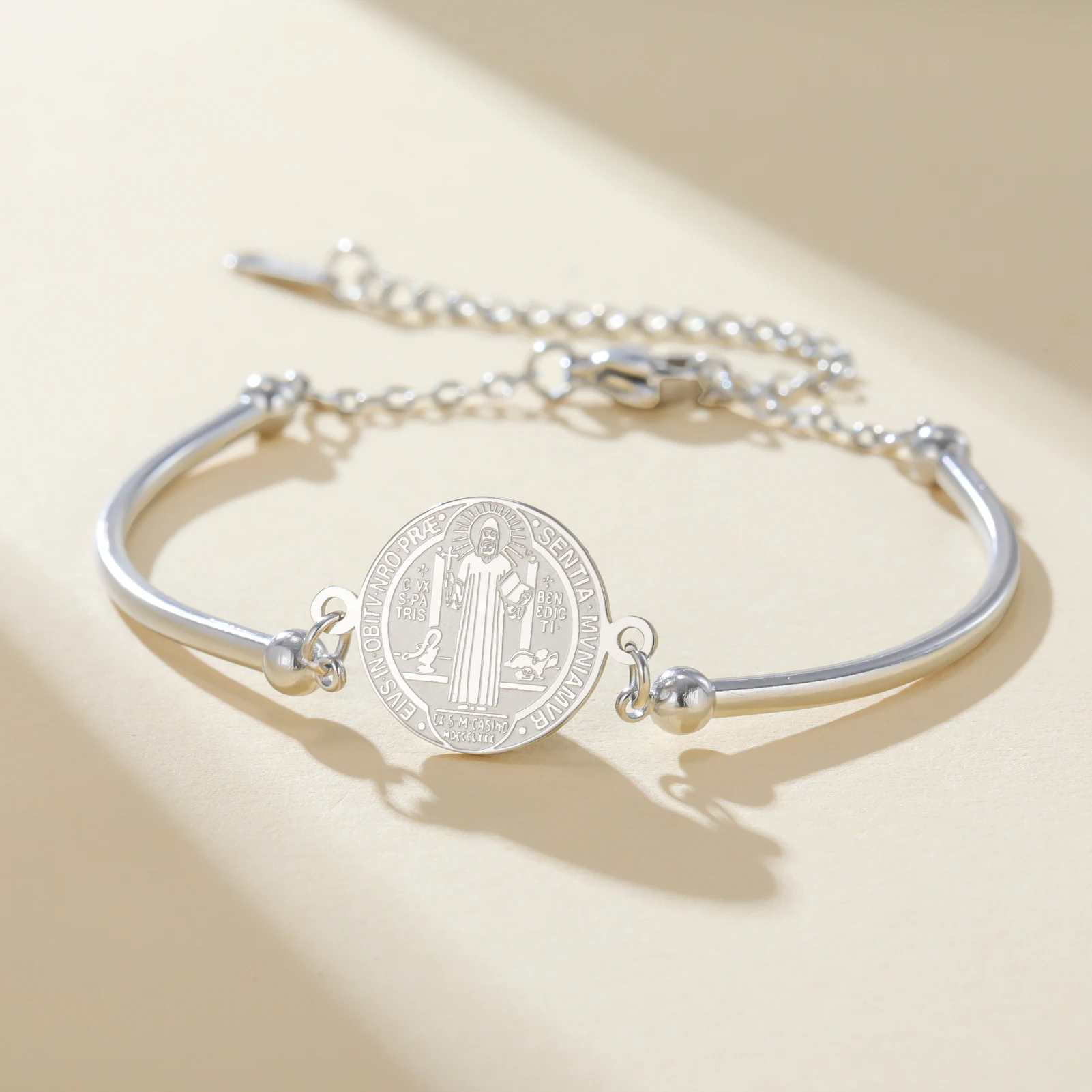 1pc Double-sided Saint Benedict Exorcism Cross Charm Bracelet Women Men Adjustable Stainless Steel Bangle Jewelry Gift