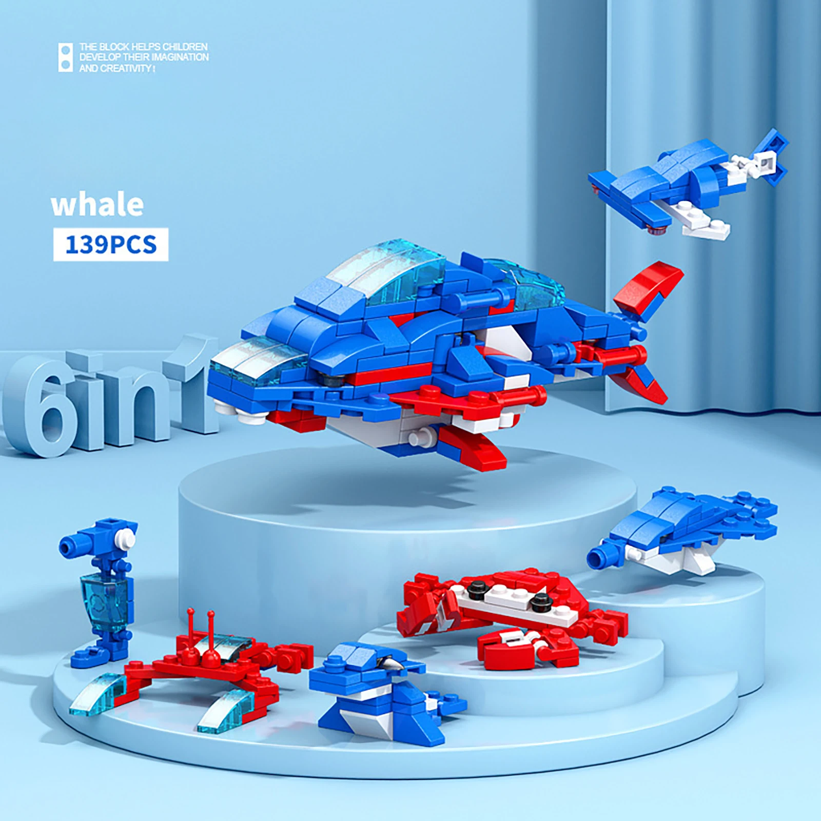 Ensemble de blocs de construction 6 en 1, ingénierie incendie, avion de Police spécial, modèle d'assemblage de baleine pour garçon, petites particules MOC, jouets techniques de bricolage