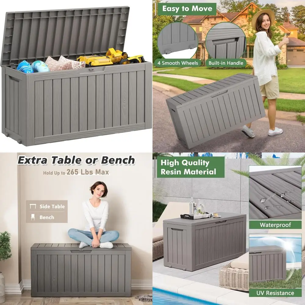 

Resin Deck Storage Box, 75 Gallon Outdoor Waterproof Garden Bin with Double Wall & Hose Storage