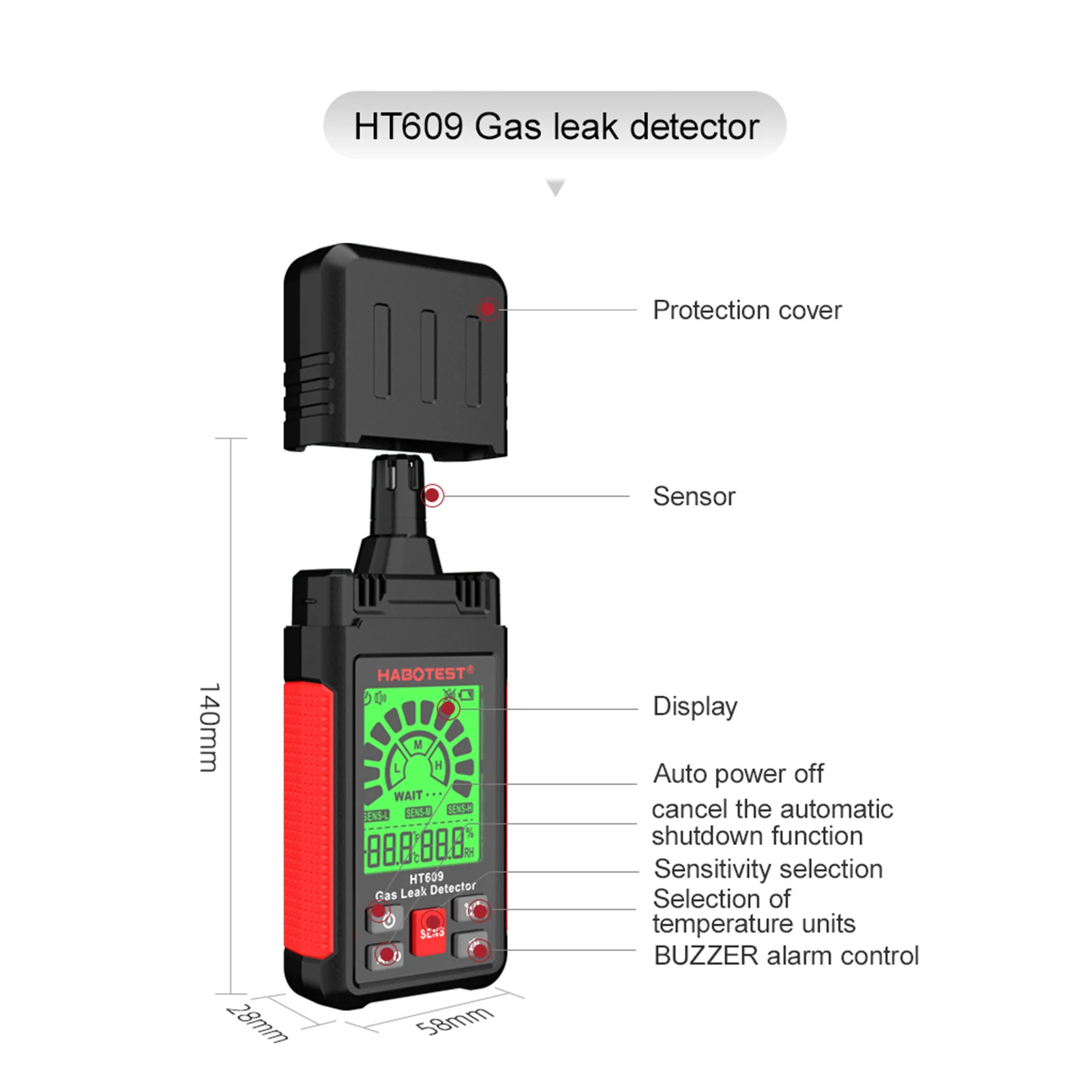 HABOTEST HT609/HT60 Gas Leak Detector Combustible Gas Detector Ambient Temperature Humidity Methane Gas Hydrogen Detector