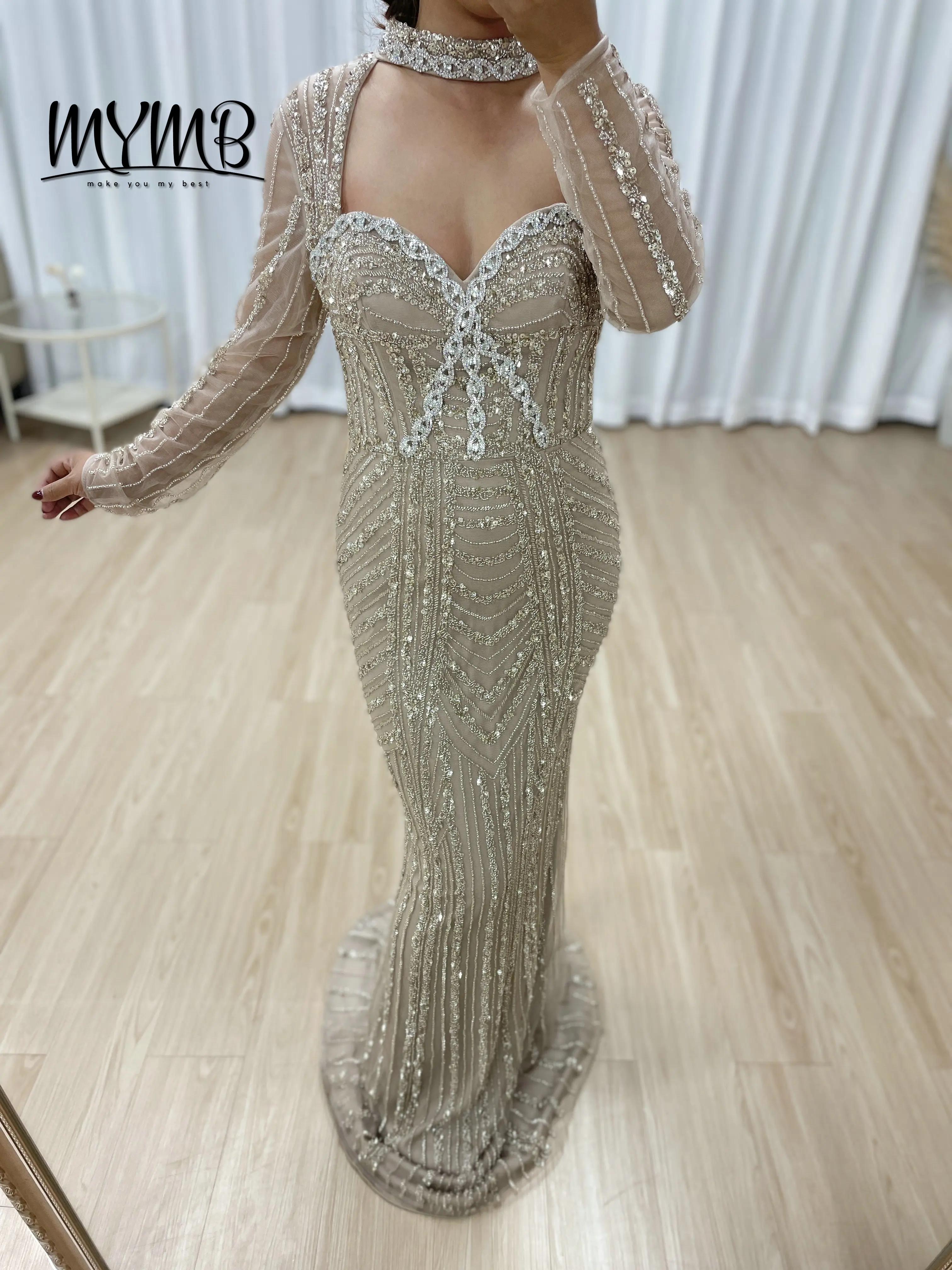 MYMB Gorgeous Dubai Luxury Couture Evening Gown Suitable for Banquet Sexy Slit Embellished Exquisite Embroidery Beaded MB40331