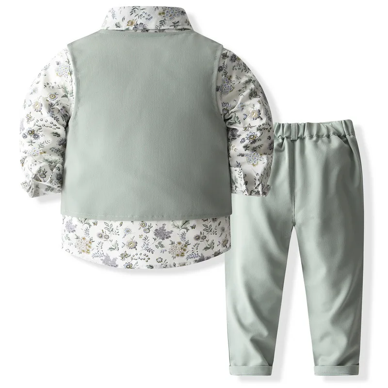 Set da 4 pezzi primavera abbigliamento per bambini ragazzi moda gentiluomo stampa cotone top + gilet + pantaloni + cravatta abbigliamento Boutique