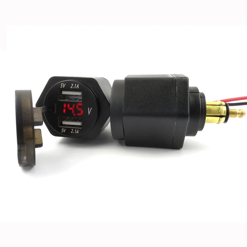 

Dual USB Charger Socket for Hella DIN BMW Motorcycle 4.2A Voltmeter Voltage Input 12-24V Output DC 5V 4.2A Charger Socket
