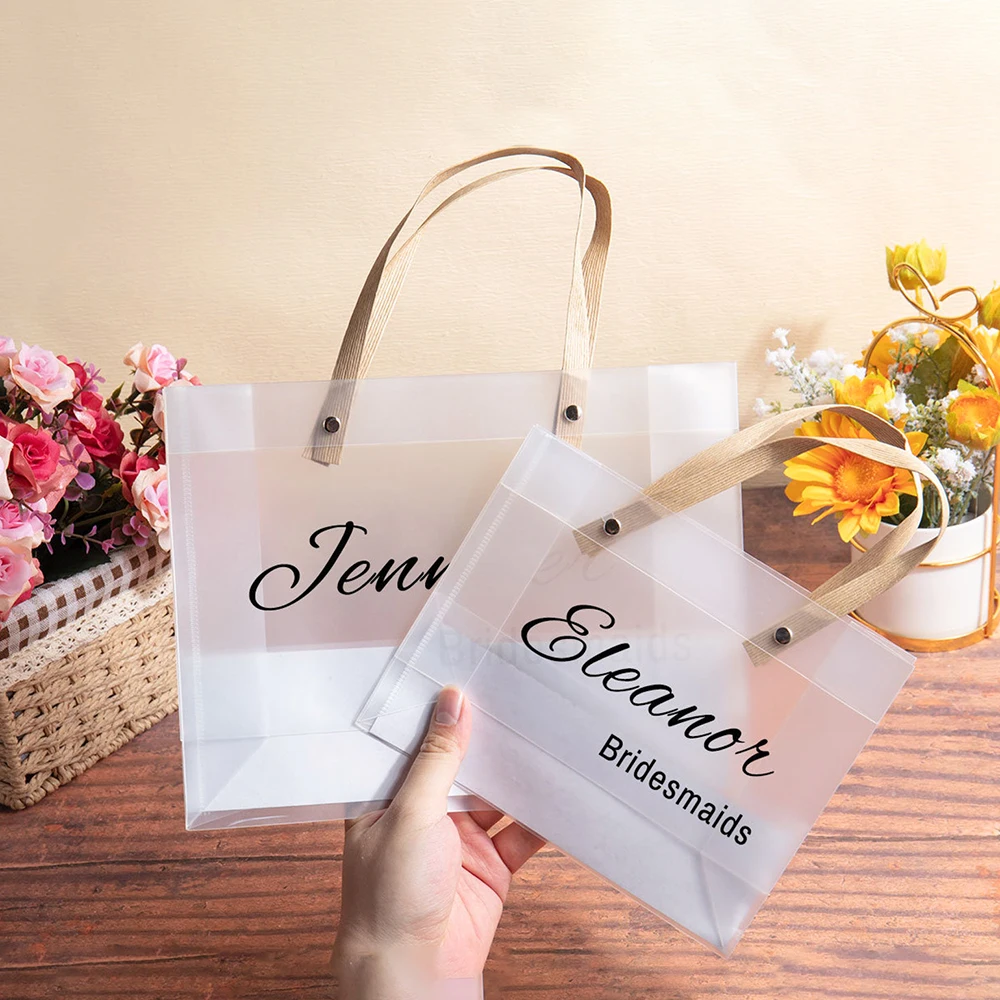 Personalised Clear Party Gift Bags with Handle PVC Plastics Name Tote Bag Wedding Birthday Bridal Shower Bridesmaid Favors