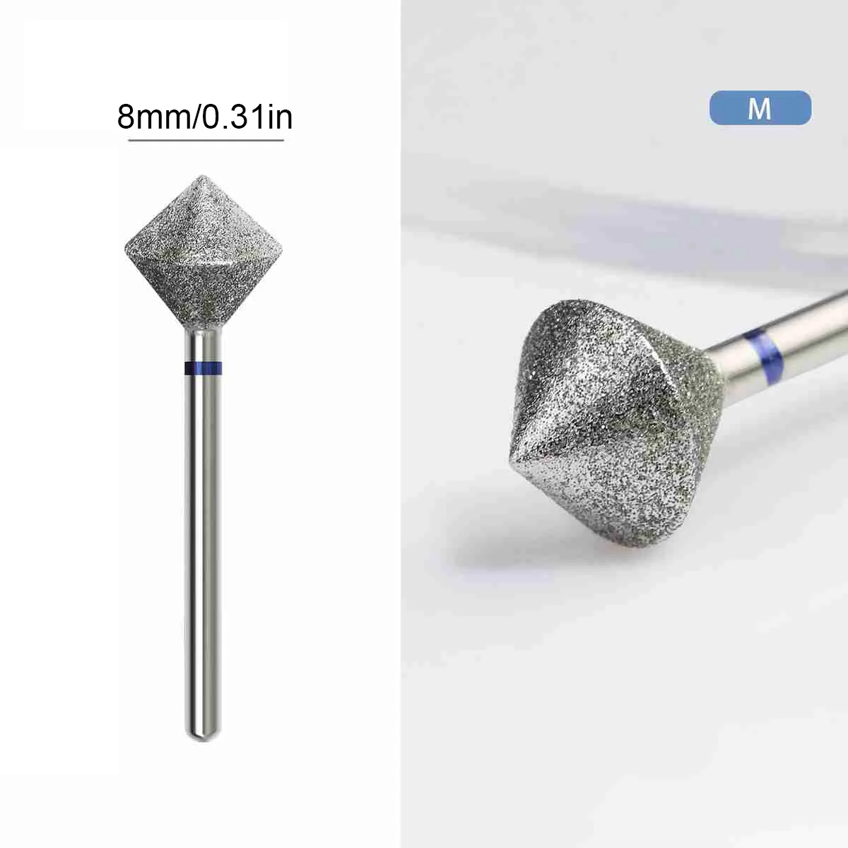 8mm Rhombus Nail Drill Bits Diamond E-Files Bit Round Edged Manicure Pedicure Grinding Head for Electric Nail Drill Machine