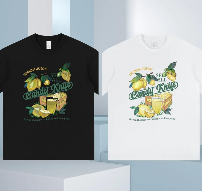 

Винтажная свободная футболка с короткими рукавами из чистого хлопка в стиле ретро с фруктовым принтом для мужчин и женщин