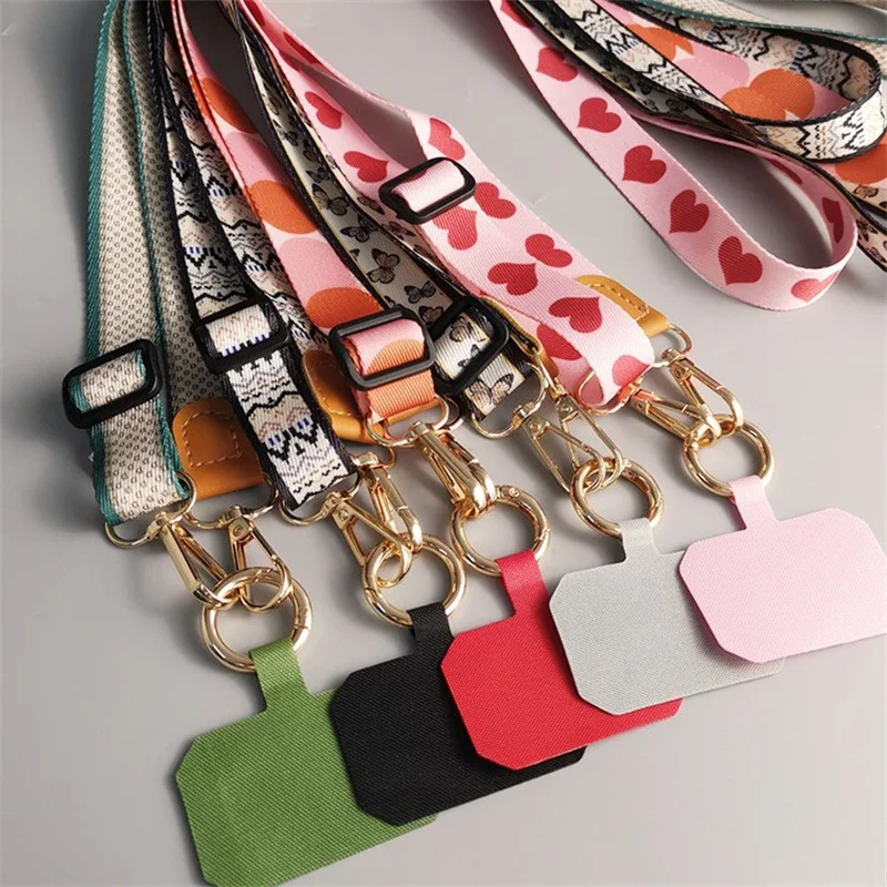 Trendy Nylon Mobile Phone Lanyard Universal Crossbody Hanging Shoulder Strap Neck Cord Stylish Butterfly Heart Anti-Lost Lanyard