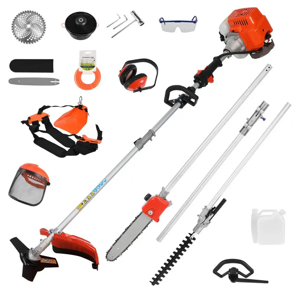 5 in 1 Lawn Mower, 52CC Gas Weed Trimmer, Cordless Hedge Trimmer, 2-Stroke Brush Cutter, Handheld Chainsaw Hedge Pruner