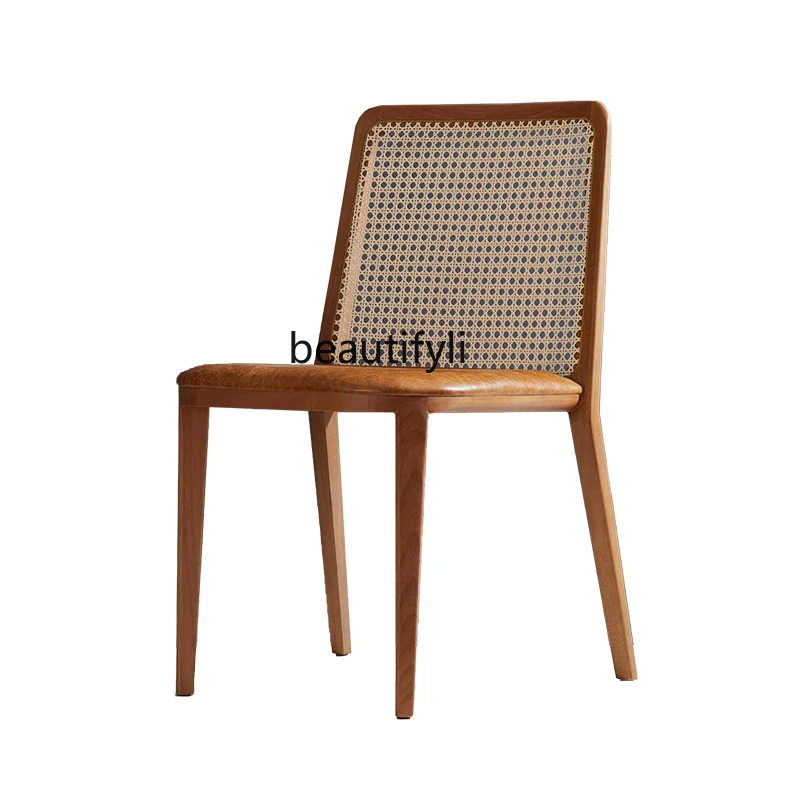 

Rattan Dining Chair Solid Wood Armrest Armchair Chinese Chair Restaurant Homestay Hotel Home Nordic Modern Armchair