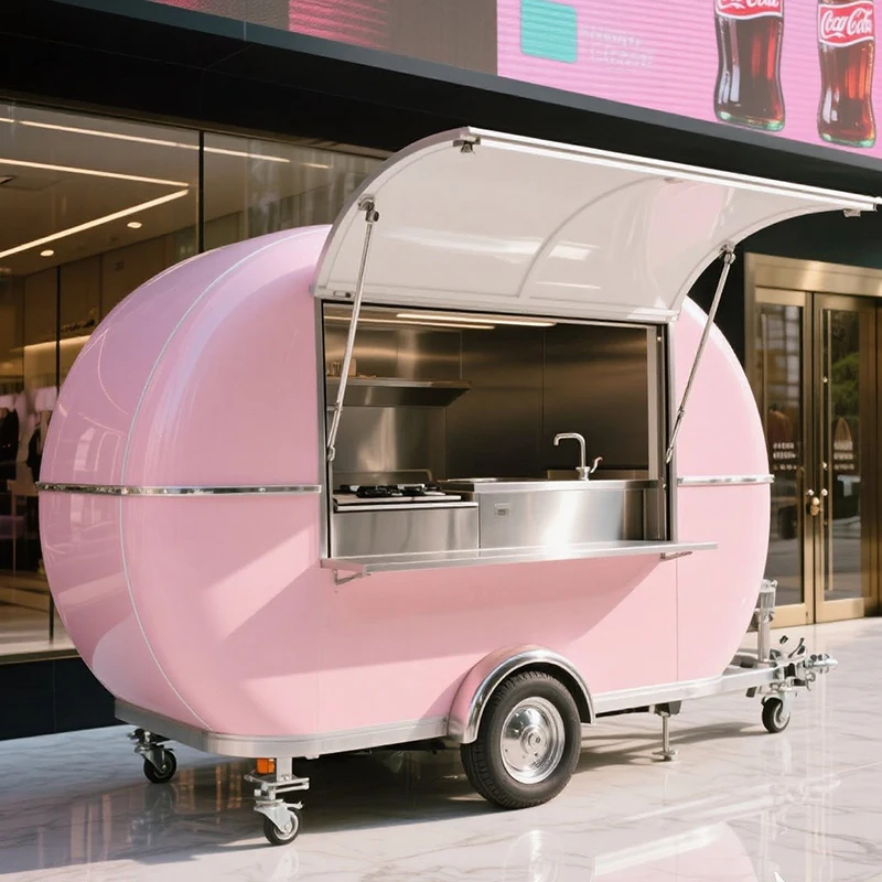 Big Coffee Bbq Food Trucks Mobile Food Trailer Kitchen air Conditioner pink Food Truck Fully Equipped view 3