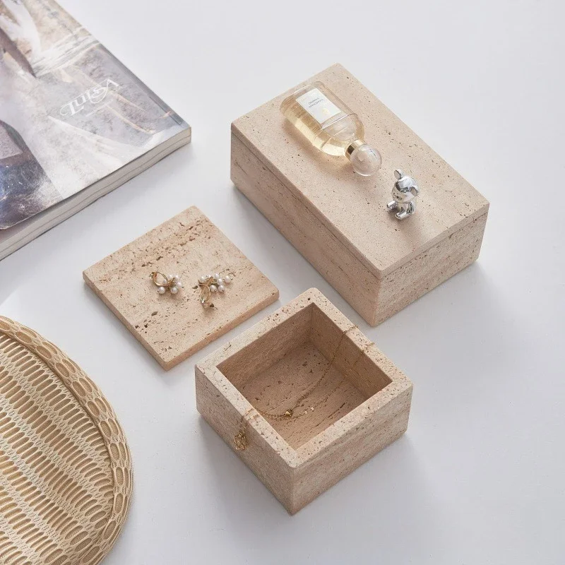 【Natural】Travertine Marble Storage Box for Jewelry, Accessories, Earrings, Necklaces and Decorative Boxes