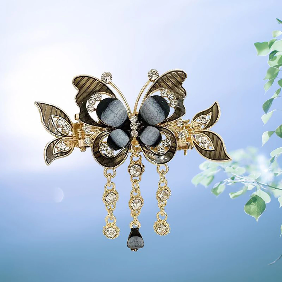 Fashion Elegant Zircon Butterfly Tassel Hairpin Accessories For Women Retro Ethnic Style Small Crab Clip Headwear Jewelry Gift image 6