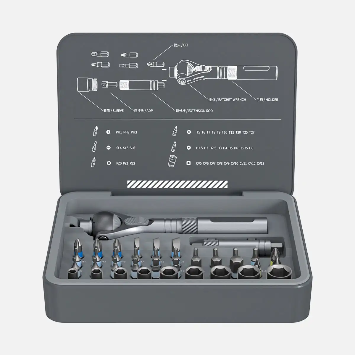 Duka Atuman Multifunctional Portable Ratchet Screwdriver Set, with Phillips and Hex Bits, Reversible Swivel Head Tool