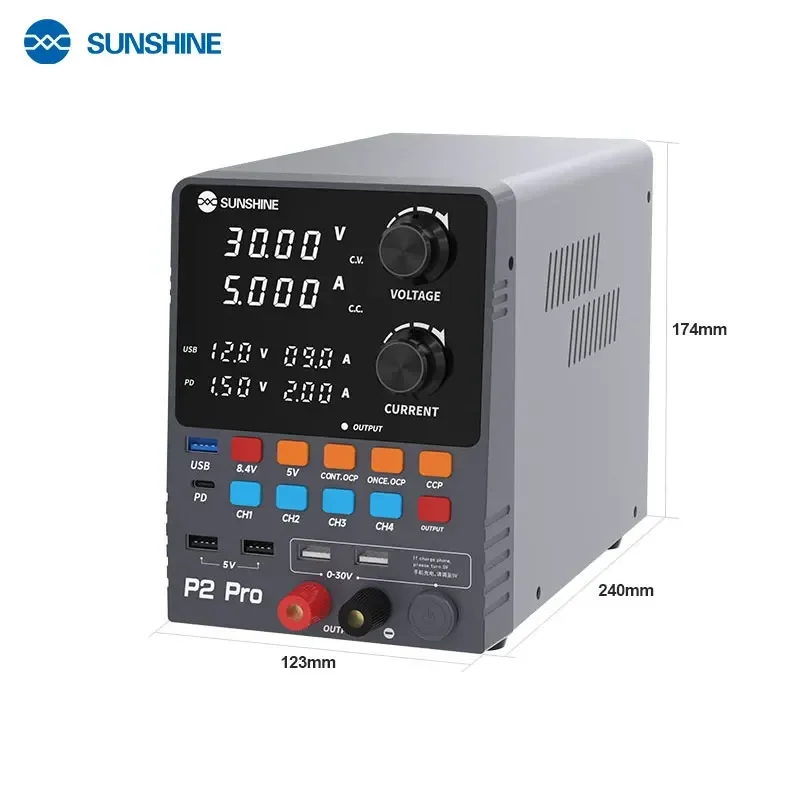 SUNSHINE P2 PRO Intelligent Regulated DC Power Supply 30V 5A 265W Voltage Regulator 65W Fast Charge Type-C/40W Fast Charge USB