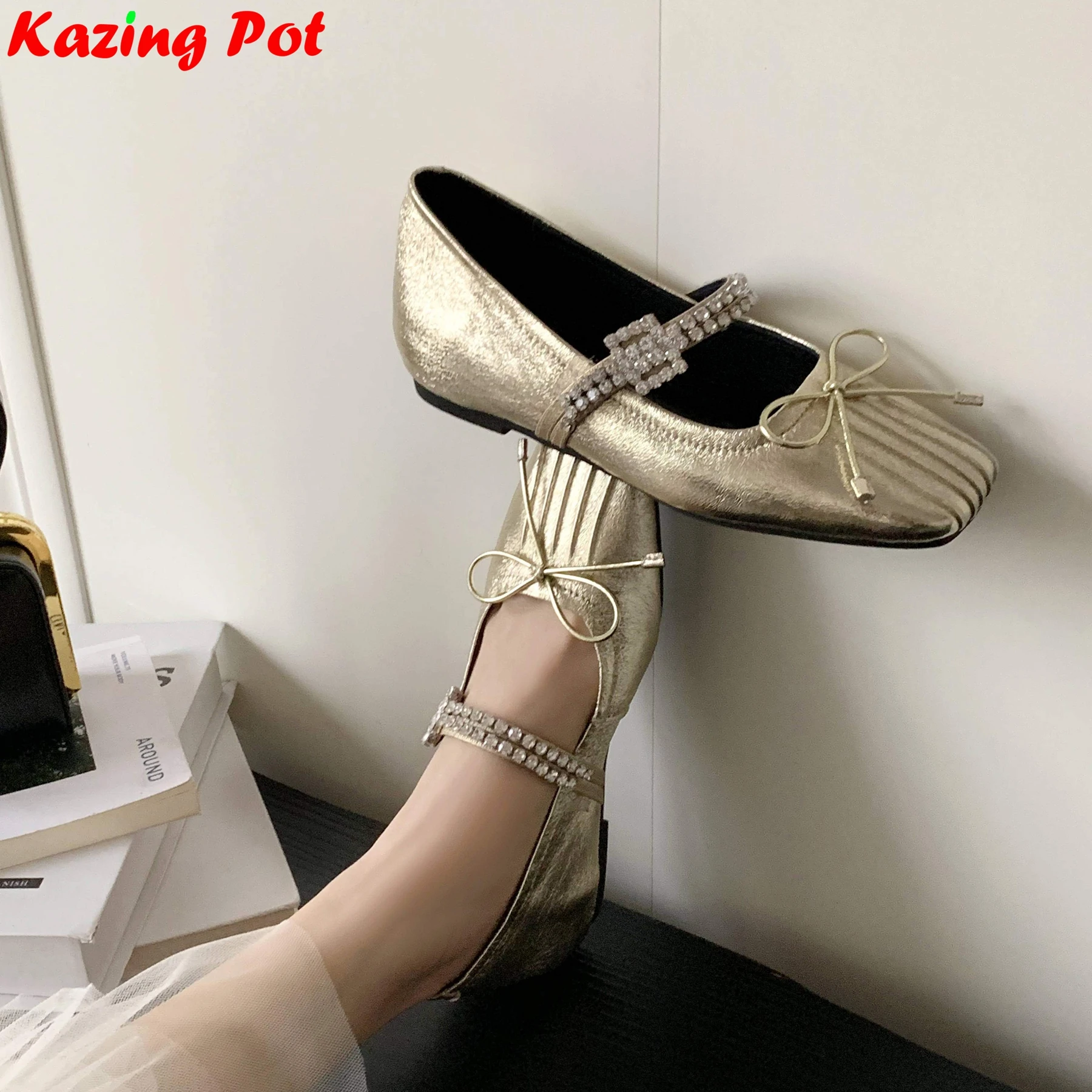 Krazing Pot 2026 zapatos de otoño con punta cuadrada de piel de oveja, tacones medios dulces, zapatos de tacón poco profundos para citas, marca Mary Janes, zapatos de tacón de lujo de cristal para mujer