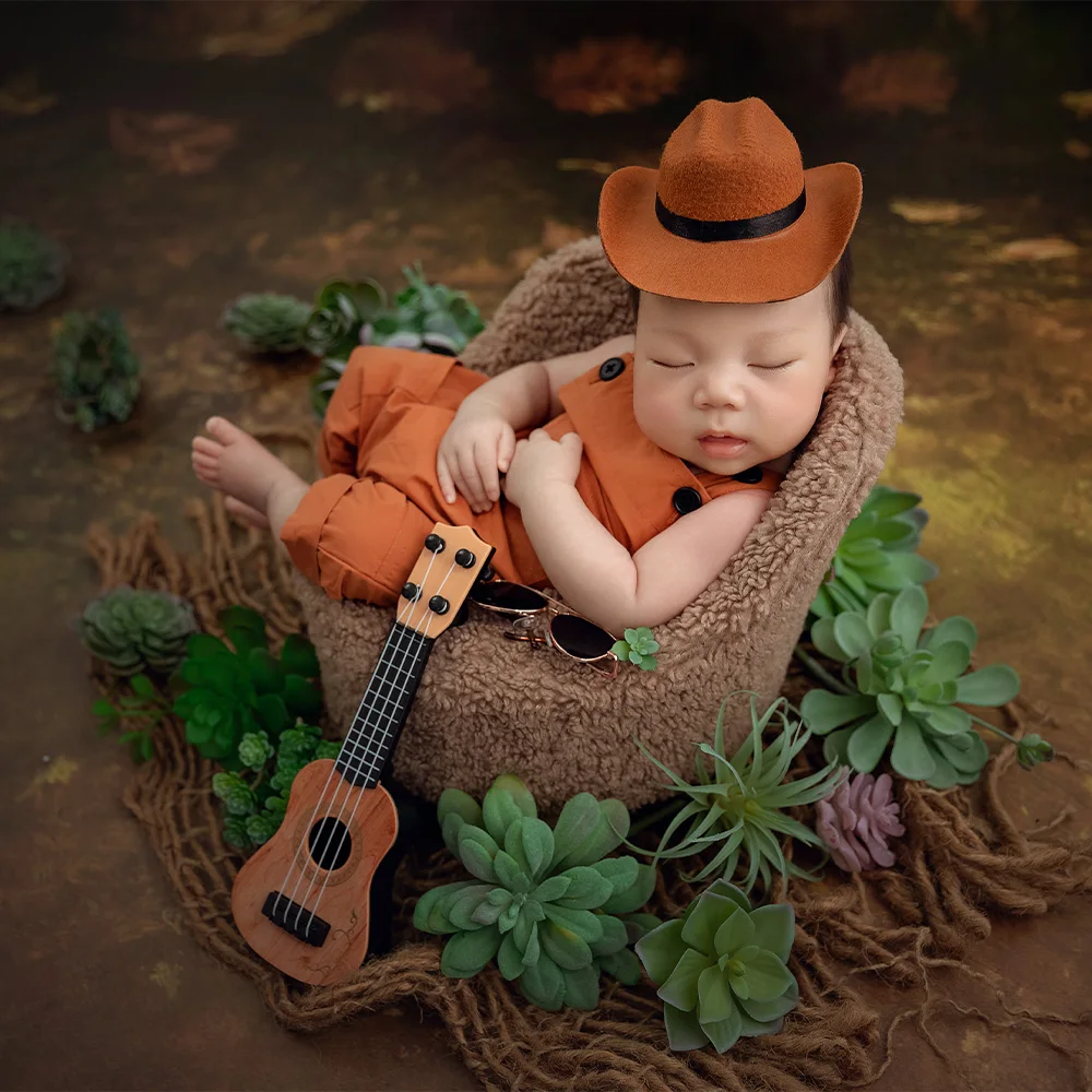 Newborn Western Cowboy Theme Clothes Overalls Cowboy Hats Photography Outfits Sunglasses Pillow Blankets Infant Photoshoot Props