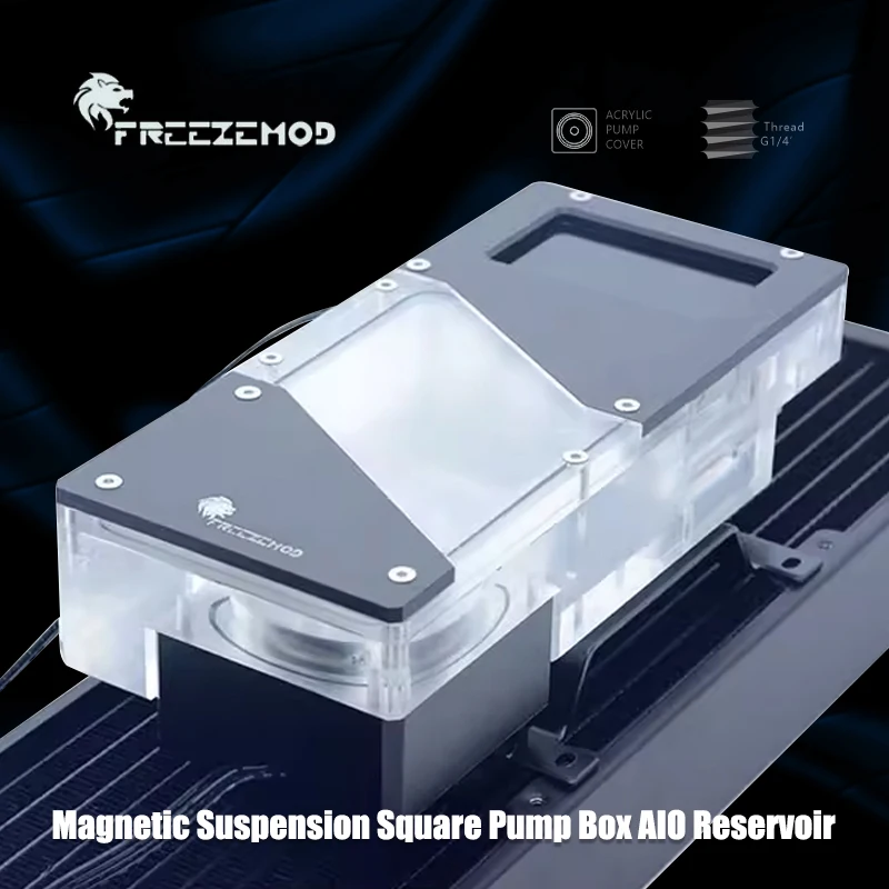 FREEZEMOD Magnetic Suspension Square Pump Box AIO Reservoir, Air Pressure/Speed/Flow Rate/Temperature Digital Display,960L/H