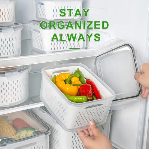 Refrigerator Food Storage Container with Filter Lid Keep Fruits Vegetables Berries and Meat Fresh for Longer Plastic  Container