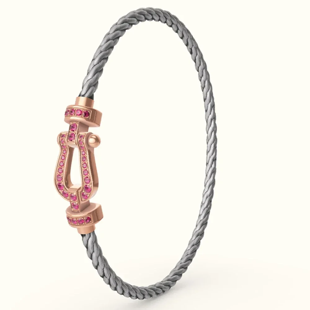 

High Quality Stylish 925 Silver Frerdd Pink Full Diamond Horseshoe Bracelet For Everyday Wear