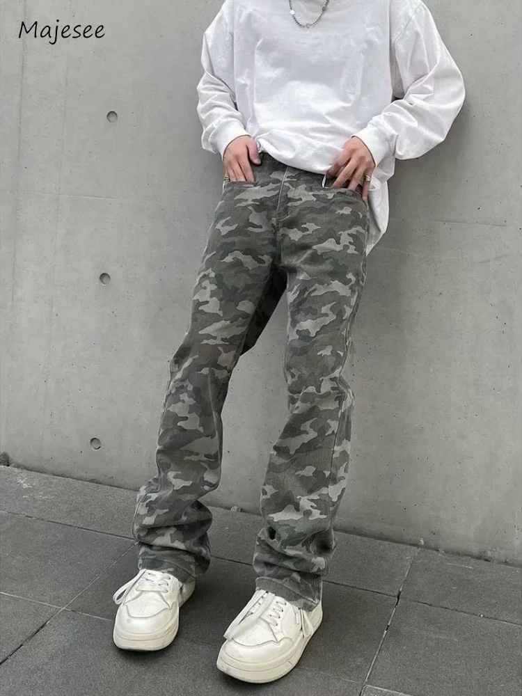 Camouflage Jeans Men American Retro Boyfriend Harajuku Basic Long Trousers High Street Daily Hip Hop Handsome Pantalones College