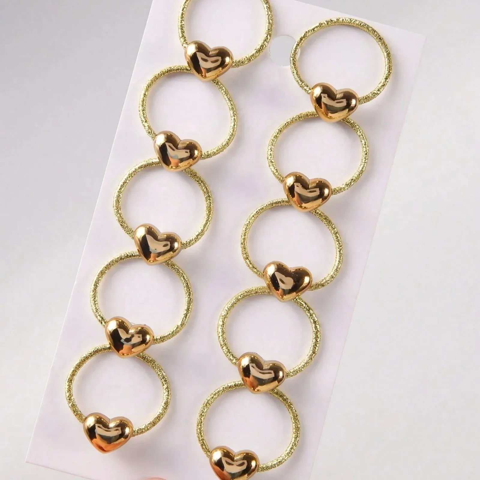 10-teiliges Set Goldene Herz-Haarringe Glitzernde Geflochtene Haaraccessoires Niedliche Metallische Haarbänder für Mädchen – Detail 4