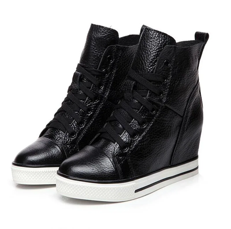 KNCOKAR New style four seasons fashionable small white shoe genuine leather inside heighten a round head fastens to take
