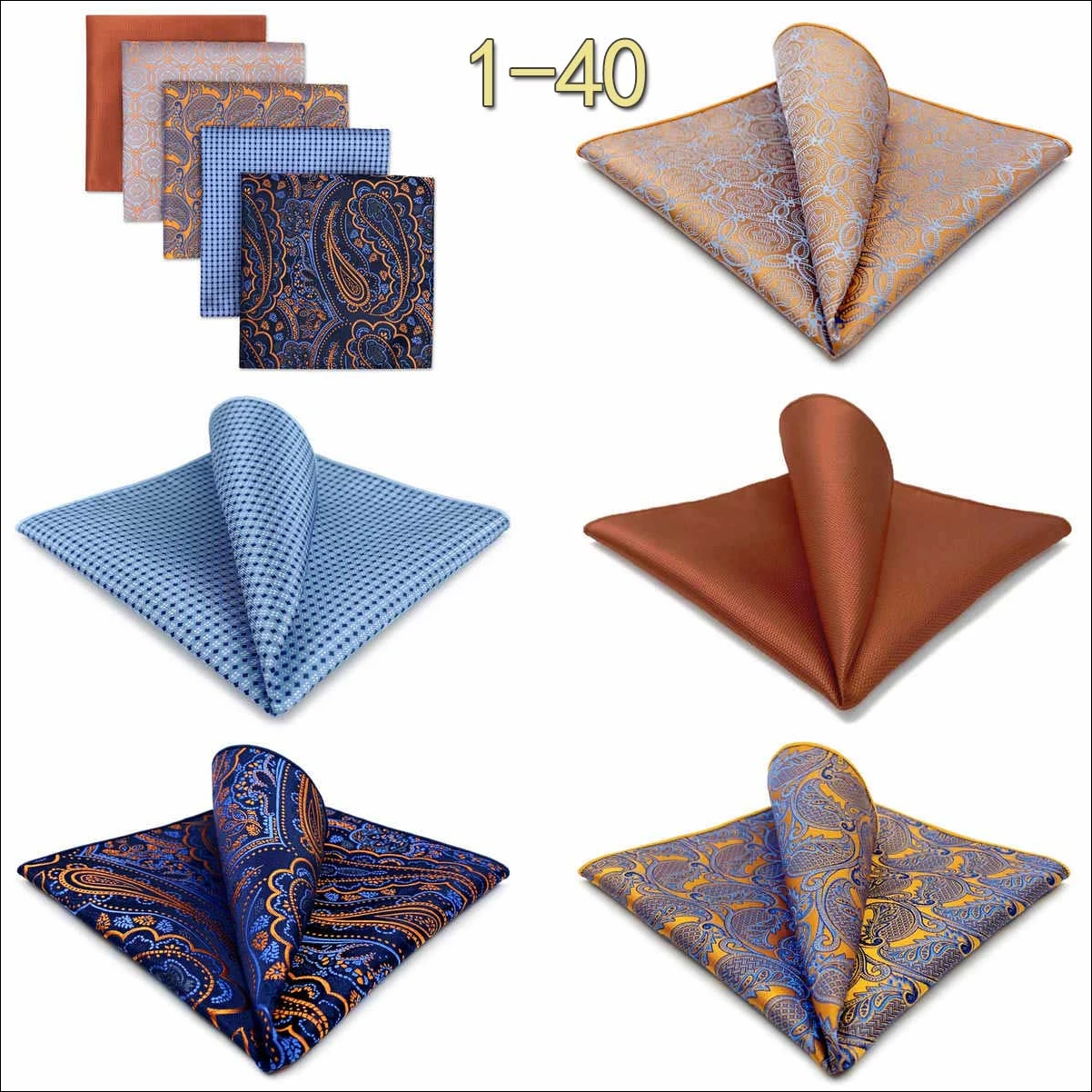 5-teiliges Herren-Einstecktuch-Set, verschiedene Einstecktücher, mehrere Stile, Paisley- und Blumenmuster, Anzug, groß, 32 cm, Business-Accessoires – Detail 38