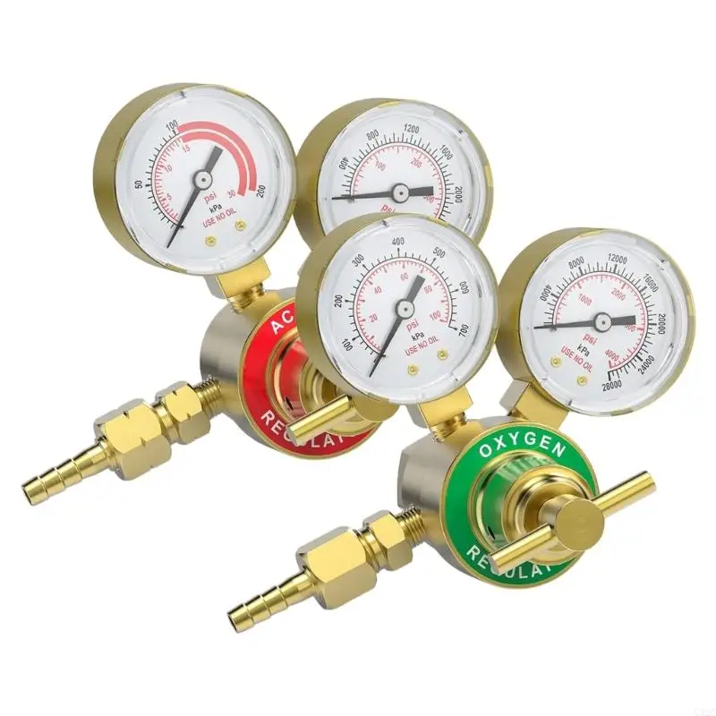 G92C Copper Pressure Meter for Acetylene Regulators 0-400PSI Input 0-30PSI Output and Oxygen 0-4000PSI Input 0-100PSI Output