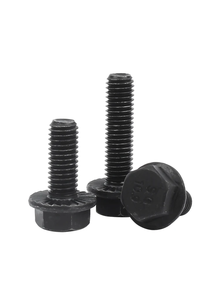 3/5/10/20pcs M5 M6 M8 M10 Black Alloy Steel Grade 10.9 Flange Surface Flat Bottom With Serrated Outer Hexagon Mechanical Screw