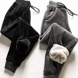 Women's Fleece Lined Thick Velvet Sports Pants Harlan Loose Casual Sweatpants High Waist Nine Points High Street Style Winter...