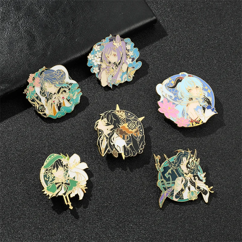 Genshin Impact Ganyu Yoimiya Kaedehara Kazuha Pins Brooch Figure Metal Badge Button Brooch Collection Souvenir Cosplay Gift