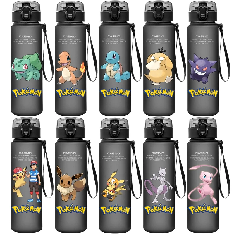 Taza de agua portátil de Pokémon para niños, botella de agua de gran capacidad, Pikachu, Mewtwo, plástico, dibujos animados, deportes al aire libre, regalos