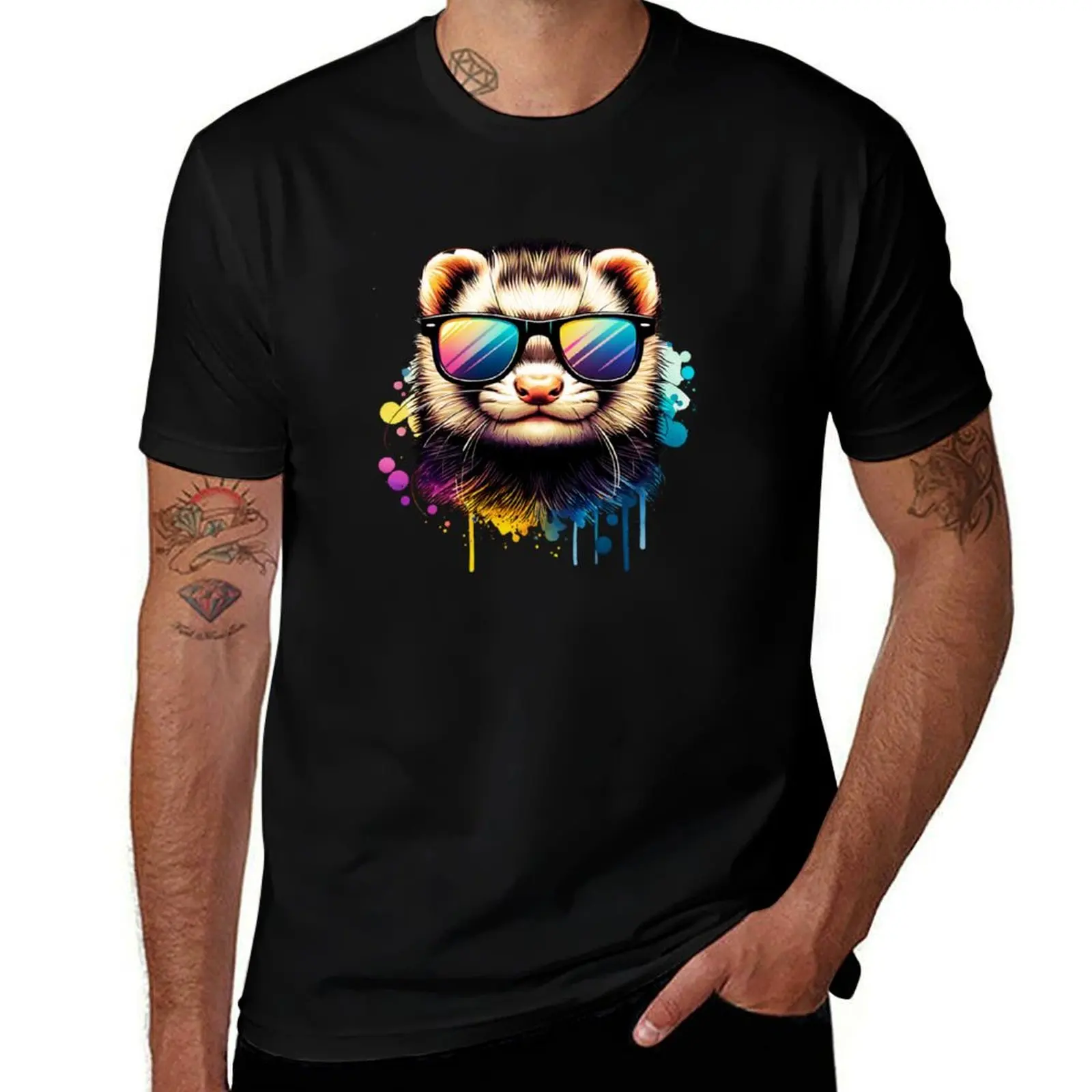 Watercolor Ferret Wearing Sunglasses T-Shirt mens graphic t shirts T-Shirt