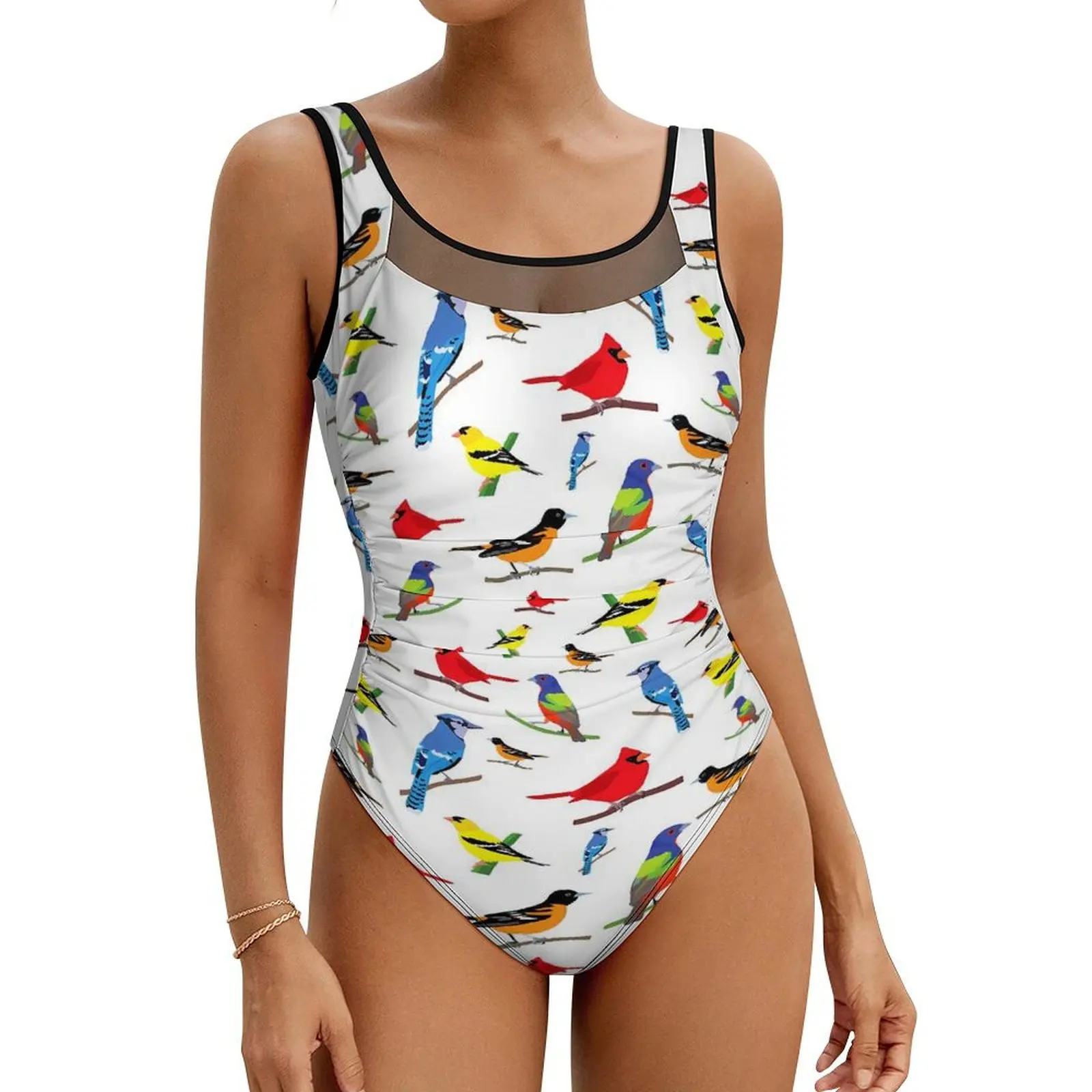 Colorful Bird Swimsuit North American Birds Swimwear One Piece Holiday Swim Swimsuits Cut Out Monokini Push Up Sexy Beach Wear