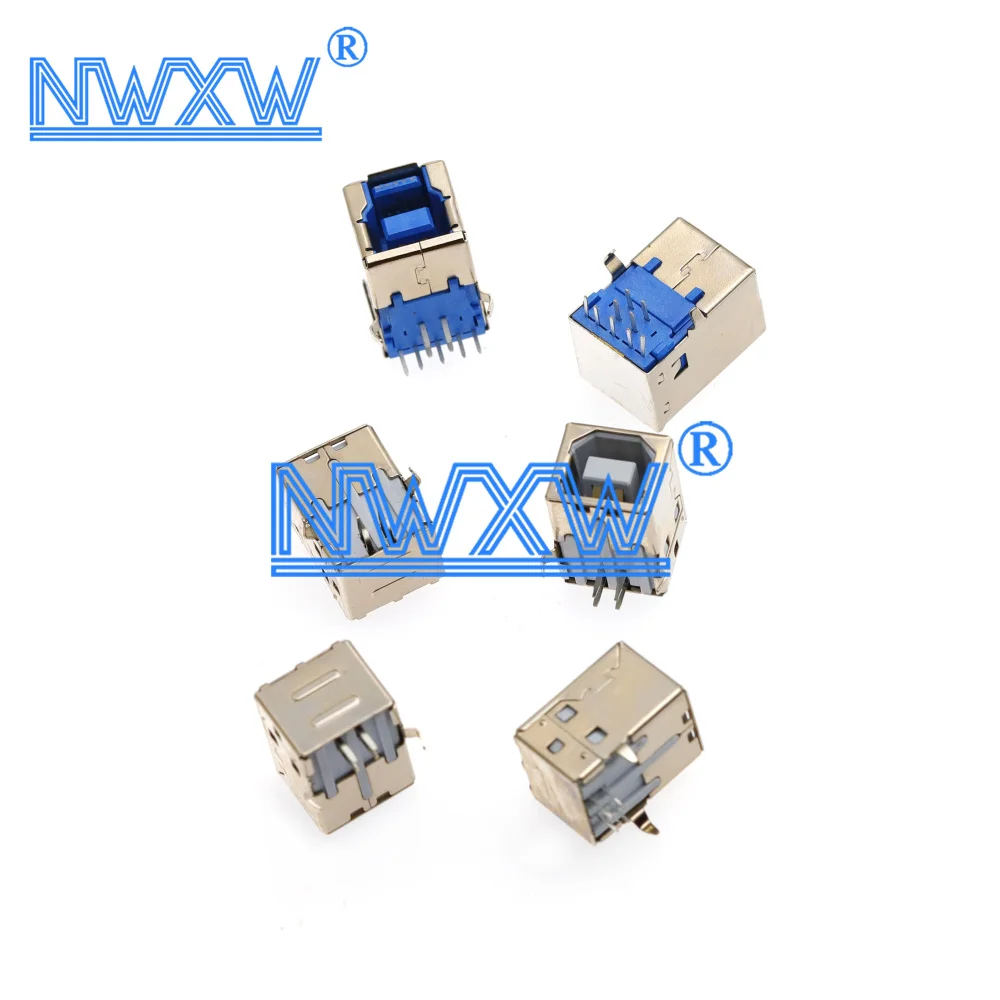 USB-B female socket square mouth bent foot USB3.0 B-type connector transmission printer interface BF90 degree plug-in board