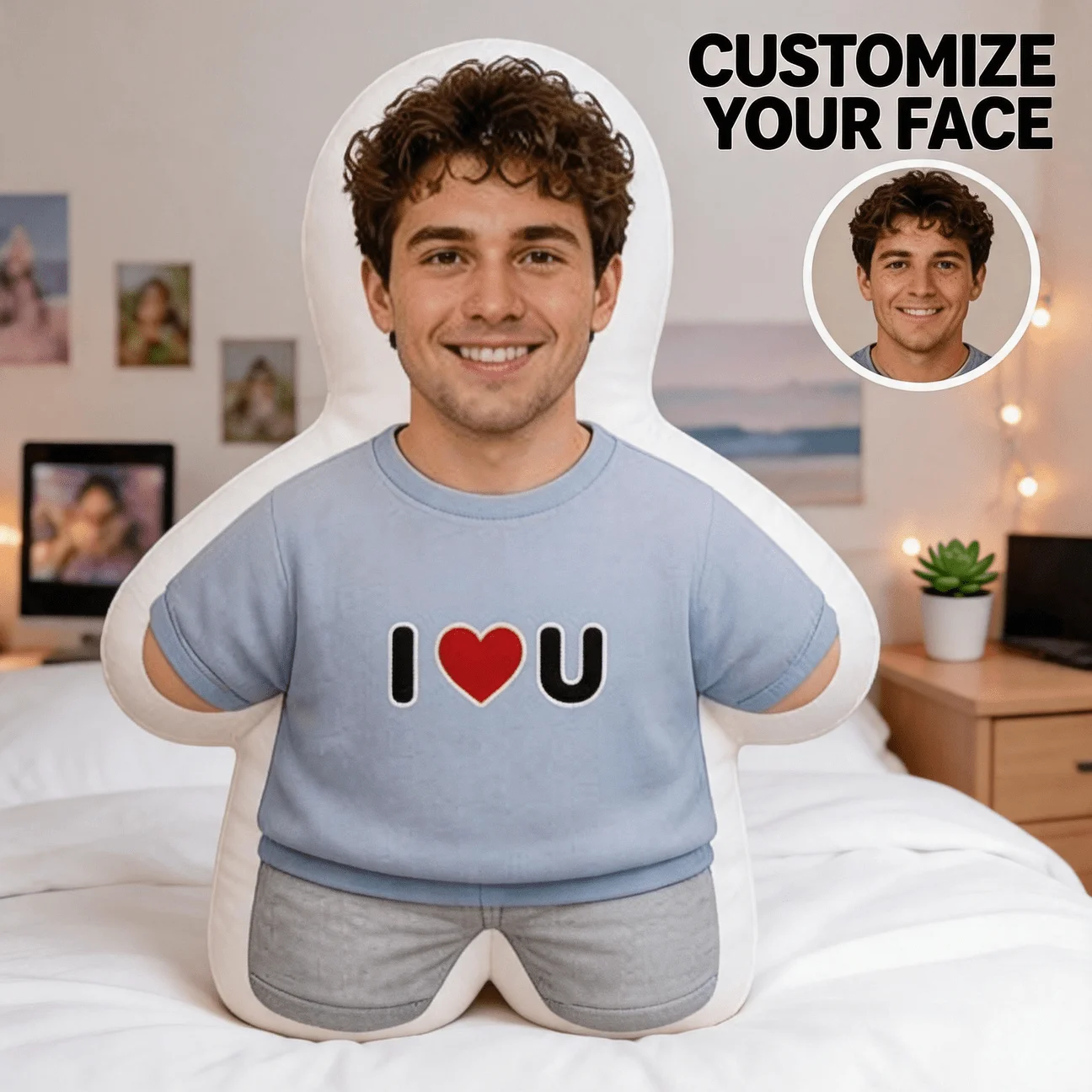 Exclusive customized single pillow for graduation season, vacation theme, red top paired with personalized photos, a must-have f
