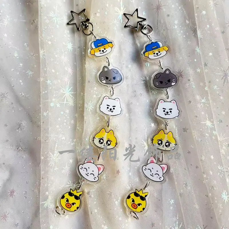 2PCS ENHYPENED Cartoon String Keychain Multi Linked Acrylic Charms Key Cute Anime Merch Backpack Bag Hanging Ornament